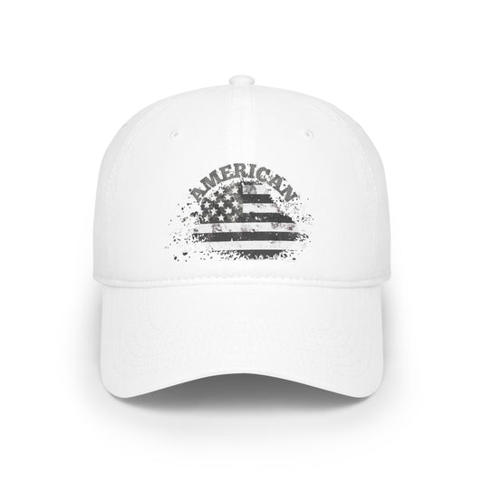 Baseball Cap — Distressed American Flag "American" Script Patriotic Hat